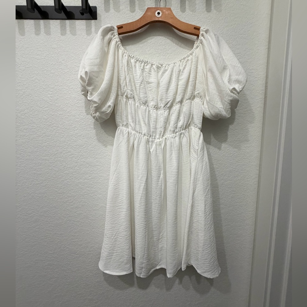 Amazon White Puff Sleeve Mini Dress